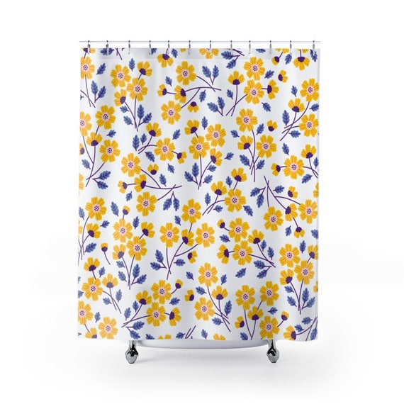 Floral Shower Curtain yellow Flowers Bathroom Decor yellow Etsy