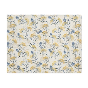 Floral Placemat blue yellow flowers fabric placemats vintage pattern cloth table decor colorful pattern housewarming gift idea wild flowers