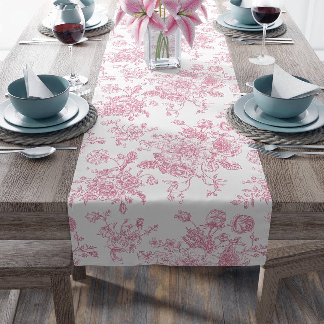 Roses Table Runner White Pink Flowers Table Decor Romantic Kitchen