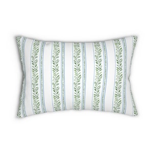Grandmillennial Lumbar Throw Pillow greenery lumbar pillow floral home decor green blue white bedroom decor vintage regency stripes