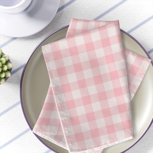 Gingham Table Napkins blush pink dinner napkins set of 4 red plaid kitchen decor farmhouse table decoration cottagecore fabrics napkins