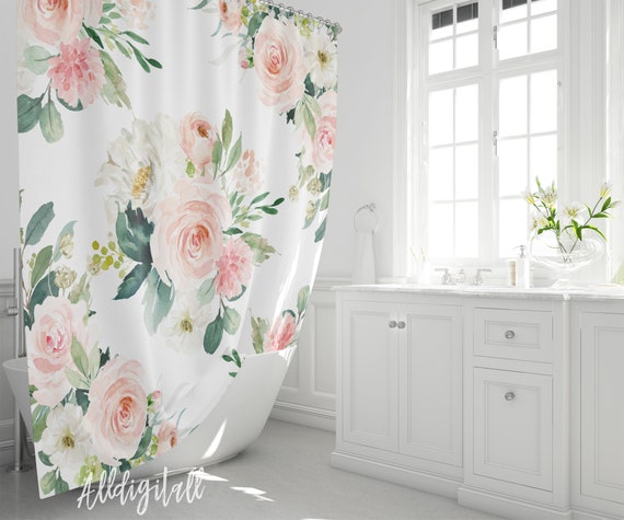 Floral Shower Curtain Modern Bathroom Decor Shabby Chic | Etsy
