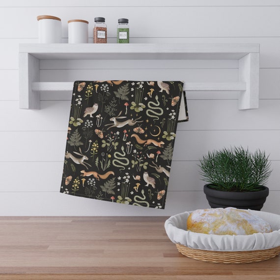 Woodland Kitchen Towel Forest Animals Dish Towel Fairy Magical Forest  Kitchen Decor Hare Rabbit Snake Tea Towel Hostess Gift Kitchenware 