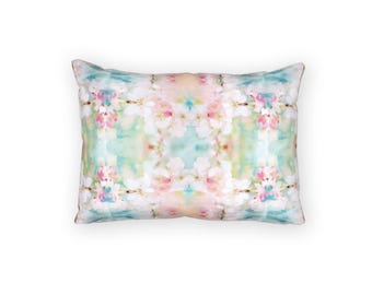 Mirrored art Cotton Pillow Sham, green blush pink blue Vintage cover, Abstract Watercolor bedroom decor