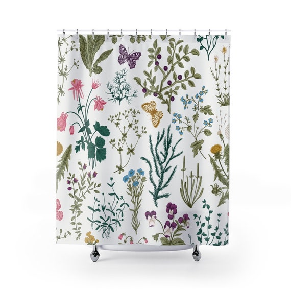 Botanical Shower Curtain floral bathroom decor modern shower Etsy