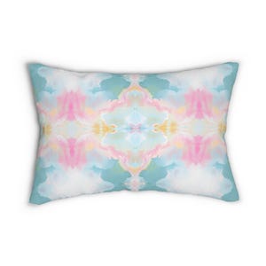 Abstract art Lumbar Throw Pillow watercolor lumbar pillow blue yellow pink home decor kaleidoscope dorm bedroom mirrored pastel college