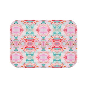 Abstract Watercolor Bath Mat: Pink, Teal & Green Bathroom Decor