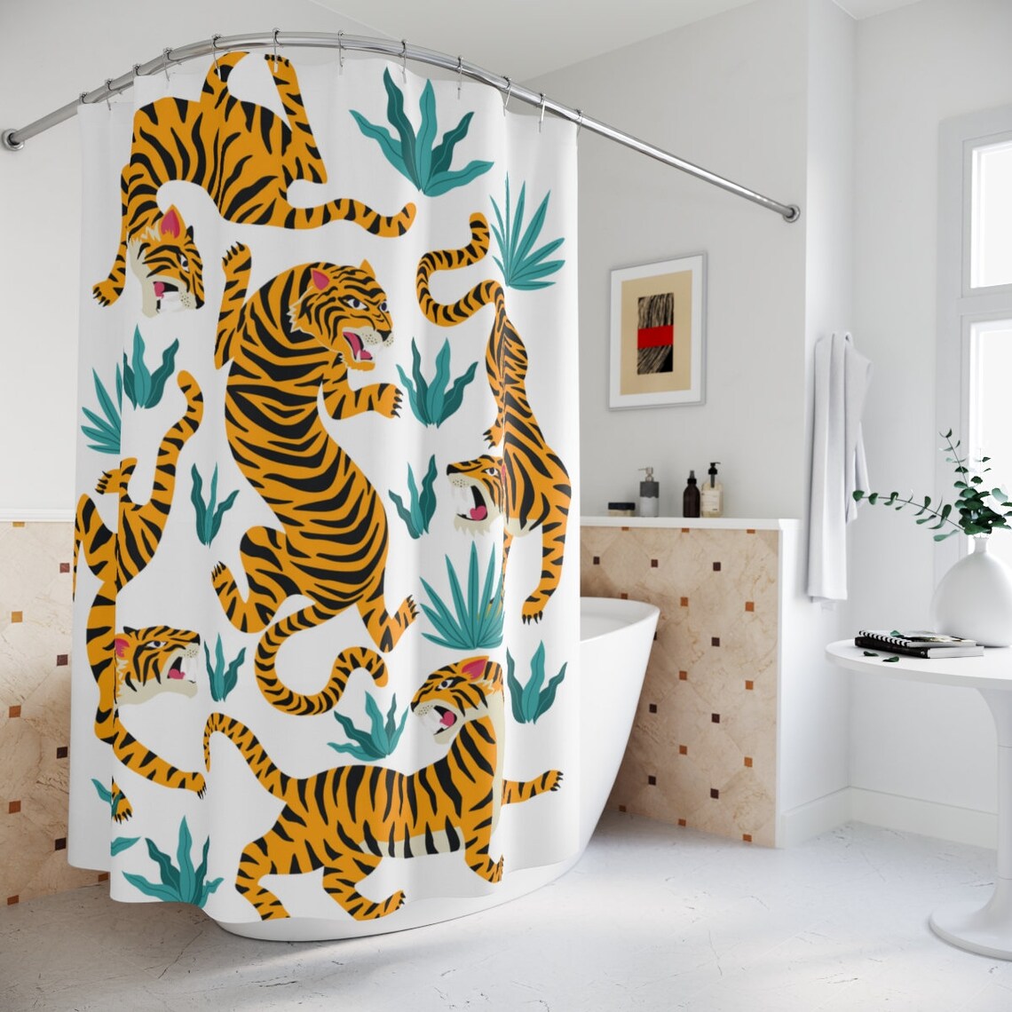 Tiger Shower Curtain Modern Bathroom Decor Exotic Animals Etsy