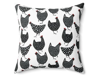 Easter throw pillow cover black white red pillow case decorative pillow cover chicken hen accent pillow easter home decor cute cottagecore
