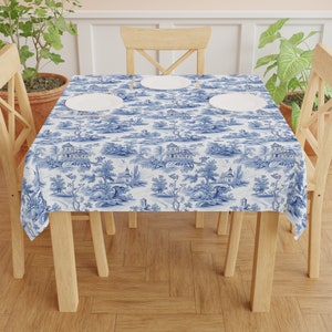 Toile Tablecloth vitnage home decor white blue white kitchen table cloth dining room decoration french cottage  housewarming gift for her