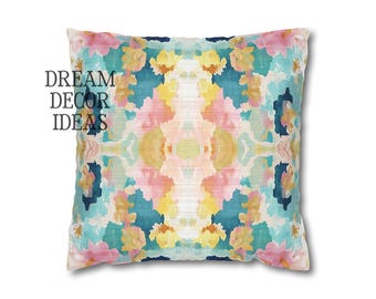 Mirrored art throw pillow cover pastel blue pink watercolor pillow case abstract art home decor college girl bedroom impressionist modern