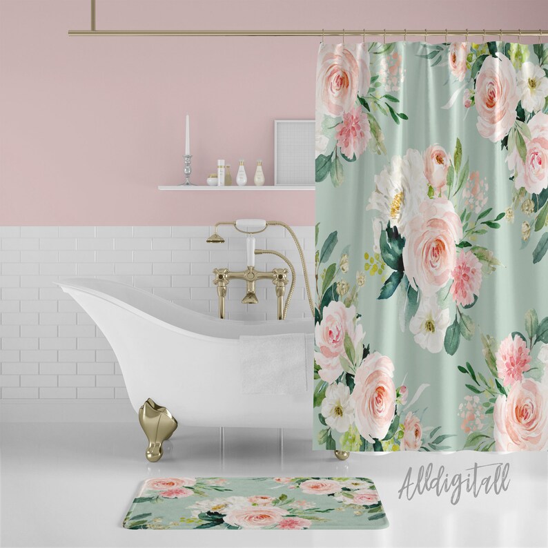 Floral Shower Curtain Modern Bathroom Decor Shabby Chic - Etsy
