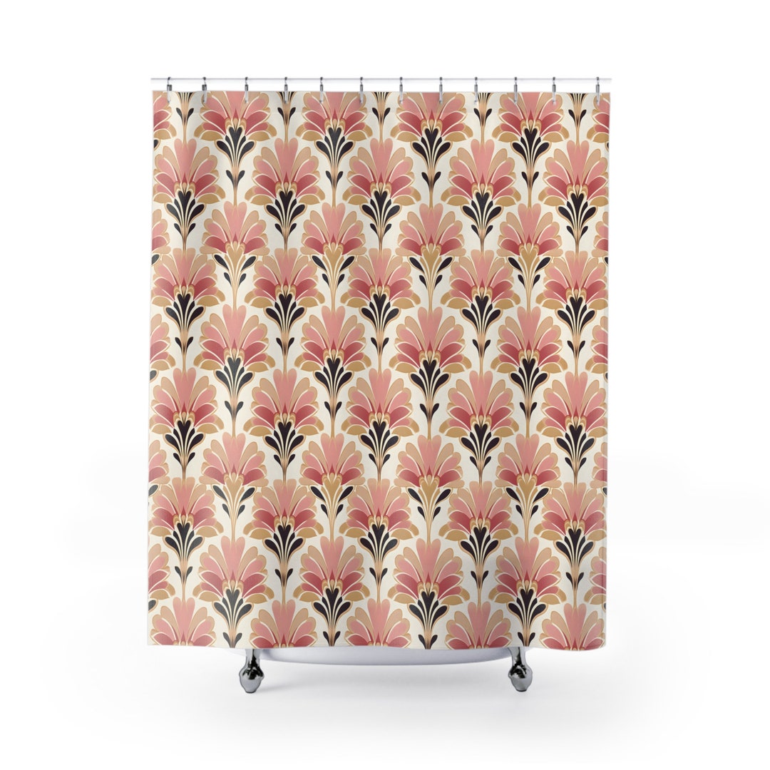 Art Nouveau Shower Curtain Vintage Bathroom Decor White Pink Gold