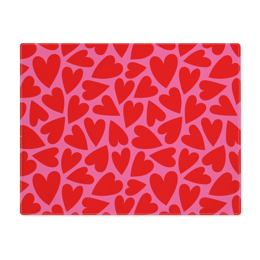 Retro Hearts Placemat Pink Red Fabric Placemats Valentines Cloth Table Decor Hippie Love Heart