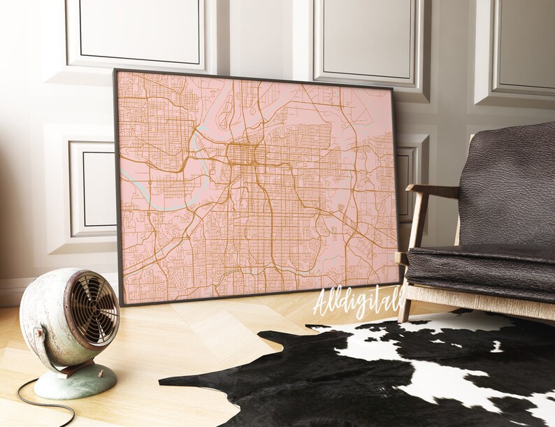 Kansas City Map Print Kansas Poster City Map Kansas City Print Modern Wall Art Usa Map Print Pink Gold Street Map Room Decor Urban Plan