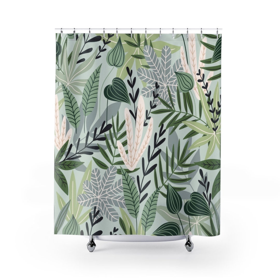 Greenery Shower Curtain Green Leaves Shower Curtain Tropical Bathroom Decor Exotic Jungle