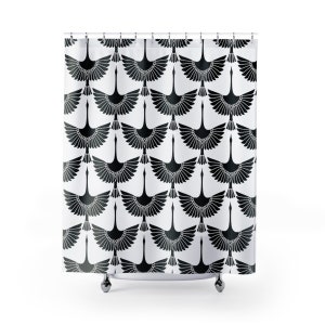 Crane Shower Curtain Vintage Bathroom Decor Japanese birds Shower Curtain black and white pattern chinoiserie bath decor oriental asian bild 1
