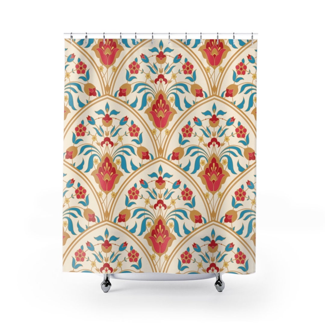 Art Deco Shower Curtain Floral Bathroom Decor Bohemian Shower Curtain Boho Tiles Shower Bohemian
