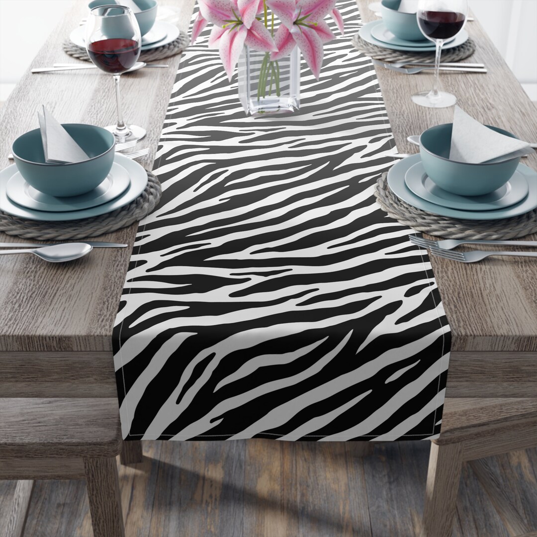 Zebra Table Runner Safari Table Decor Black and White Kitchen Decor