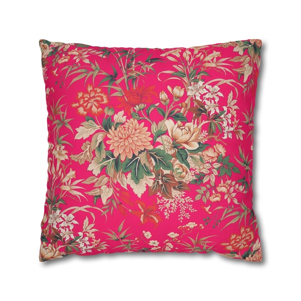 Chinoiserie throw pillow cover pink beige green pillow case floral pillow cushion chinese accent pillow cover vintage asian home decor
