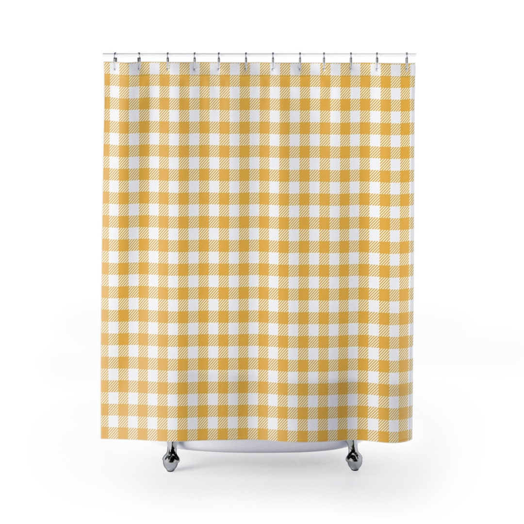 Gingham Shower Curtain Yellow White Bathroom Decor French Pattern