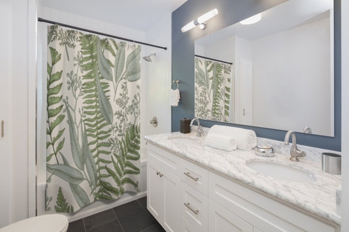 Botanical Shower Curtain Woodland Bathroom Decor Vintage Etsy