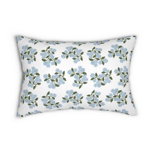 Grandmillennial Lumbar Throw Pillow hydrangea flowers lumbar pillow floral home decor green blue white bedroom decor vintage