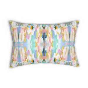 Abstract art Lumbar Throw Pillow watercolor lumbar pillow blue yellow pink home decor kaleidoscope dorm bedroom mirrored pastel college
