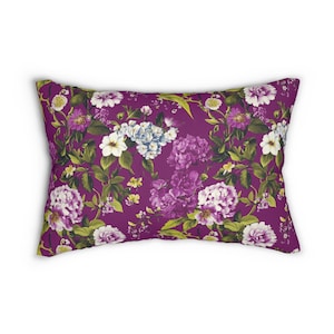 Floral Lumbar Throw Pillow retro botanical lumbar pillow magenta purplehome vintage flowers bedroom decor tropical pillow spring summer
