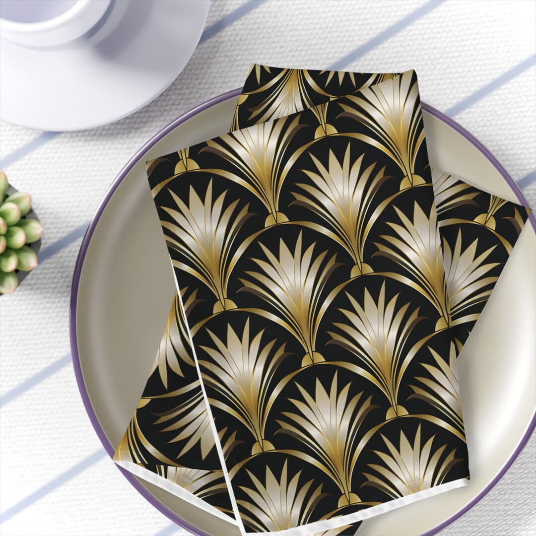 Art Deco Table Napkins Black Gold Dinner Napkins Set of 4 Etsy