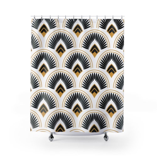 Art Deco Shower Curtain Vintage Bathroom Decor Black White Etsy