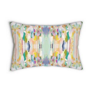 Abstract art Lumbar Throw Pillow watercolor lumbar pillow blue yellow pink home decor kaleidoscope dorm bedroom mirrored pastel college