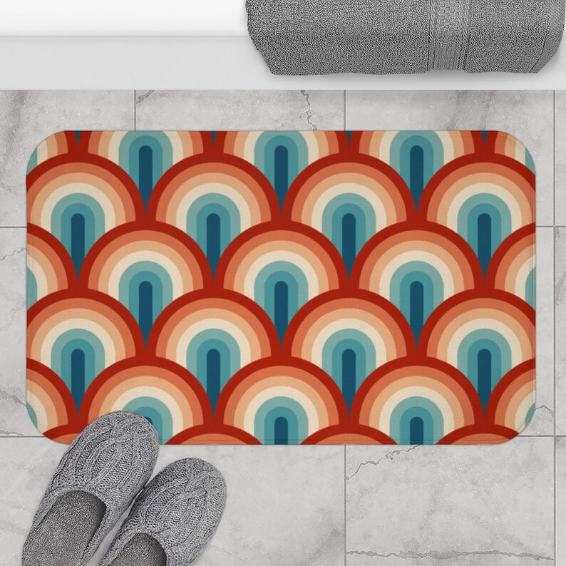 Retro Shower Curtain Retro Bathroom Decor 70s Bathroom Mat 70s - Etsy