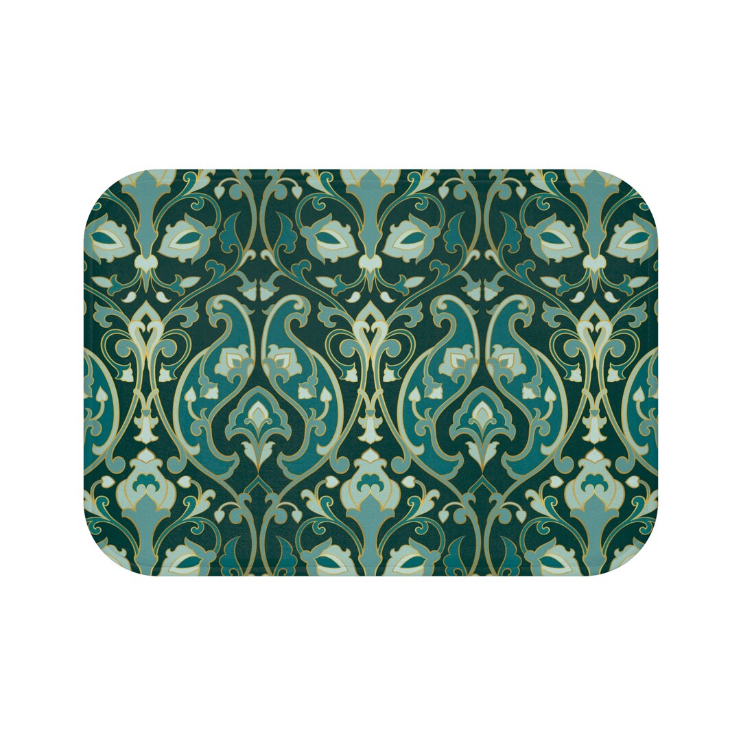 Art Deco Bath Mat Emerald Green Bath Mats Art Deco Bathroom Decor Vintage Elegant Bath Rug