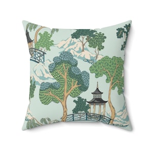 Chinoiserie throw pillow cover vintage pillow cover oriental home decor asian living room decor pagoda chinese 14x14 16x16 18x18 20x20