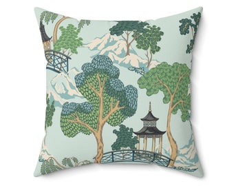 Chinoiserie throw pillow cover vintage pillow cover oriental home decor asian living room decor pagoda chinese 14x14 16x16 18x18 20x20