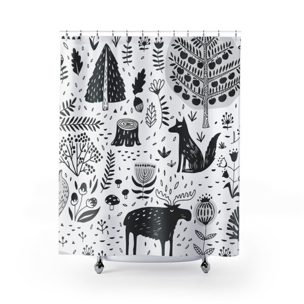 Black and White Kids Shower Curtain Etsy