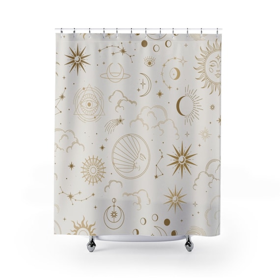 Mystic Shower Curtain Cream Gold Bathroom Decor Stars Sun Moon Shower  Curtain Stars Constellation Bathroom Decor Astrology Shower Curtain 