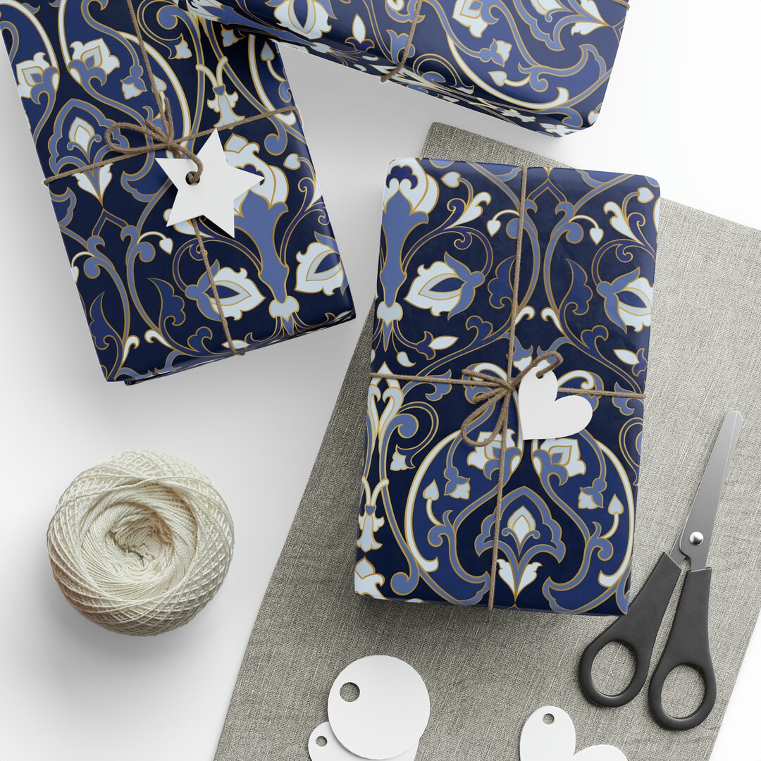 Art Deco Wrapping Paper Navy Blue Gold Elegant Christmas Gift Wrap ...