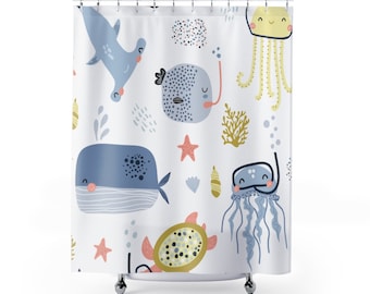 Ocean Shower Curtain kids bathroom decor boho shower curtains sealife bathroom decor octopus bath decor nautical shower curtain