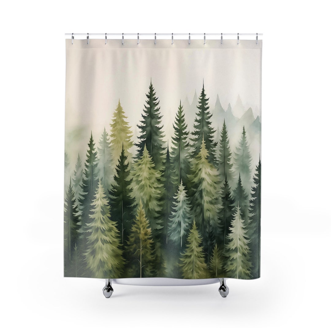 Woodland Shower Curtain Forest Bathroom Decor Evergreen Trees Shower