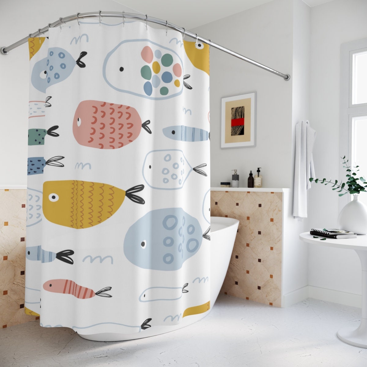 Ocean Shower Curtain Kids Bathroom Decor Modern Shower photo