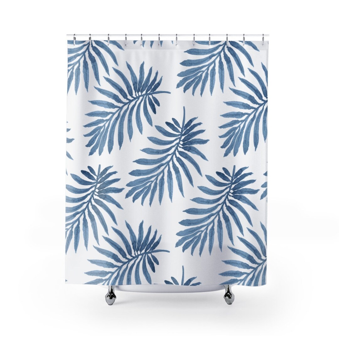 Jungle Shower Curtain Tropical Bathroom Decor Blue Palm Leaves Shower