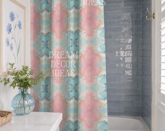 Watercolor Shower Curtain abstract mirrored art blush pink blue bathroom decor dorm shower curtain college bathroom kaleidoscope SKU 0012