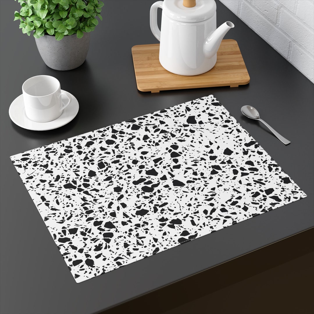 Terrazzo Placemat Black and Hite Fabric Placemats Abstract Pattern
