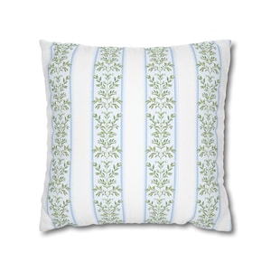 Floral stripe throw pillow cover pale blue green leaves pillow case regency pillow cover vintage accent pillow cottagecore grandmillennial