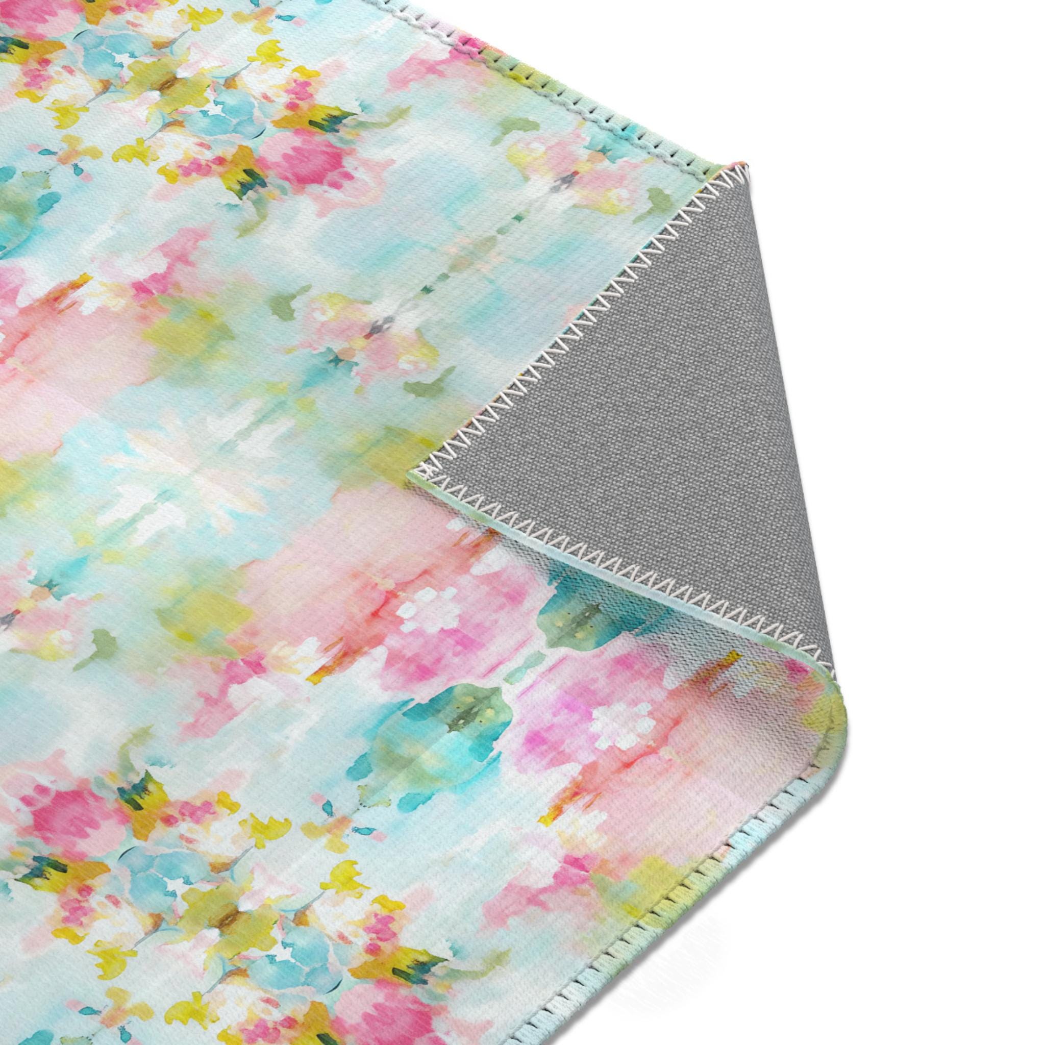 Preppy Blue Rug Mirrored Area Rug Blush Pink Mint Green Blue Abstract Art Paining ...