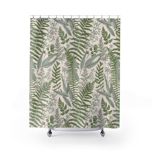 Botanical Shower Curtain woodland bathroom decor vintage shower curtains greenery bathroom decor botanical fern leaves home decor
