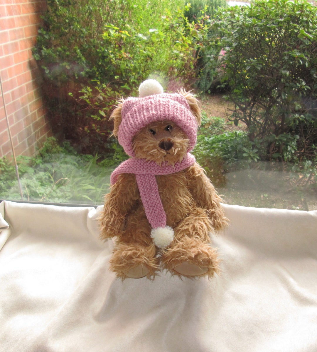 Teddy Bear Clothes, Hand Knitted Dusky Pink Pom Pom Hat & Scarf With ...
