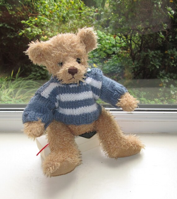 blue and white striped teddy bear